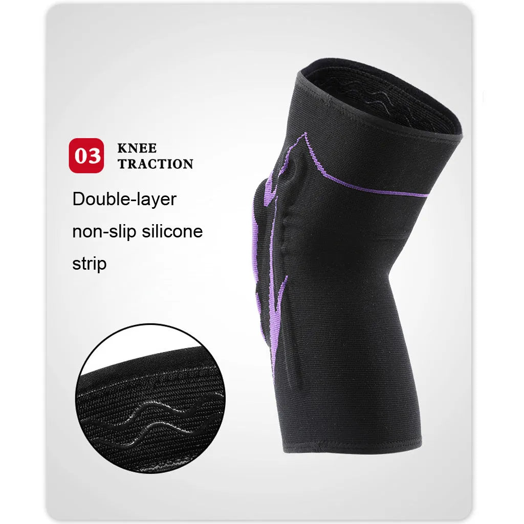 Silicone sports knee pads in black and purple for outdoor fitness with heat feature