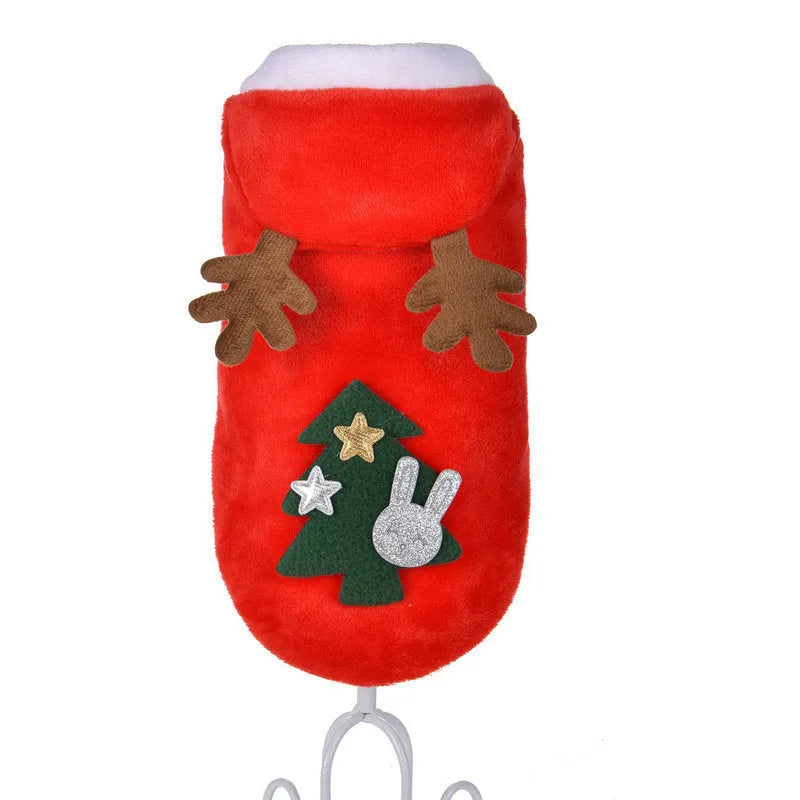 Red flannel Santa dog costume for small dogs with festive Christmas theme