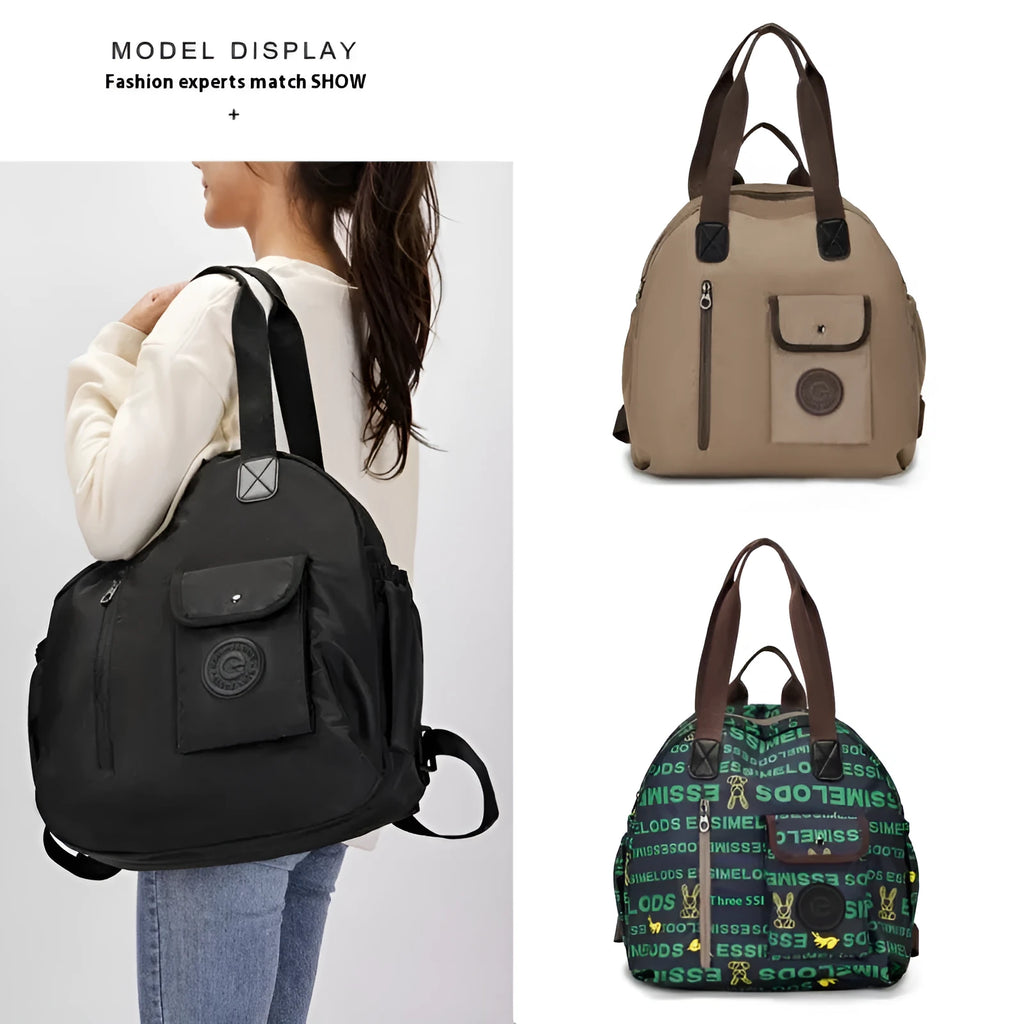 Large outdoor nylon backpack with sandwich pockets in black, khaki, or green letter rabbit colours