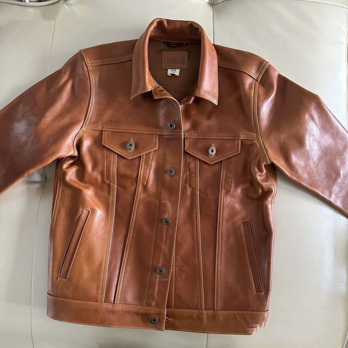 Men's cowhide leather jacket western cowboy retro workwear no lining short length black coffee