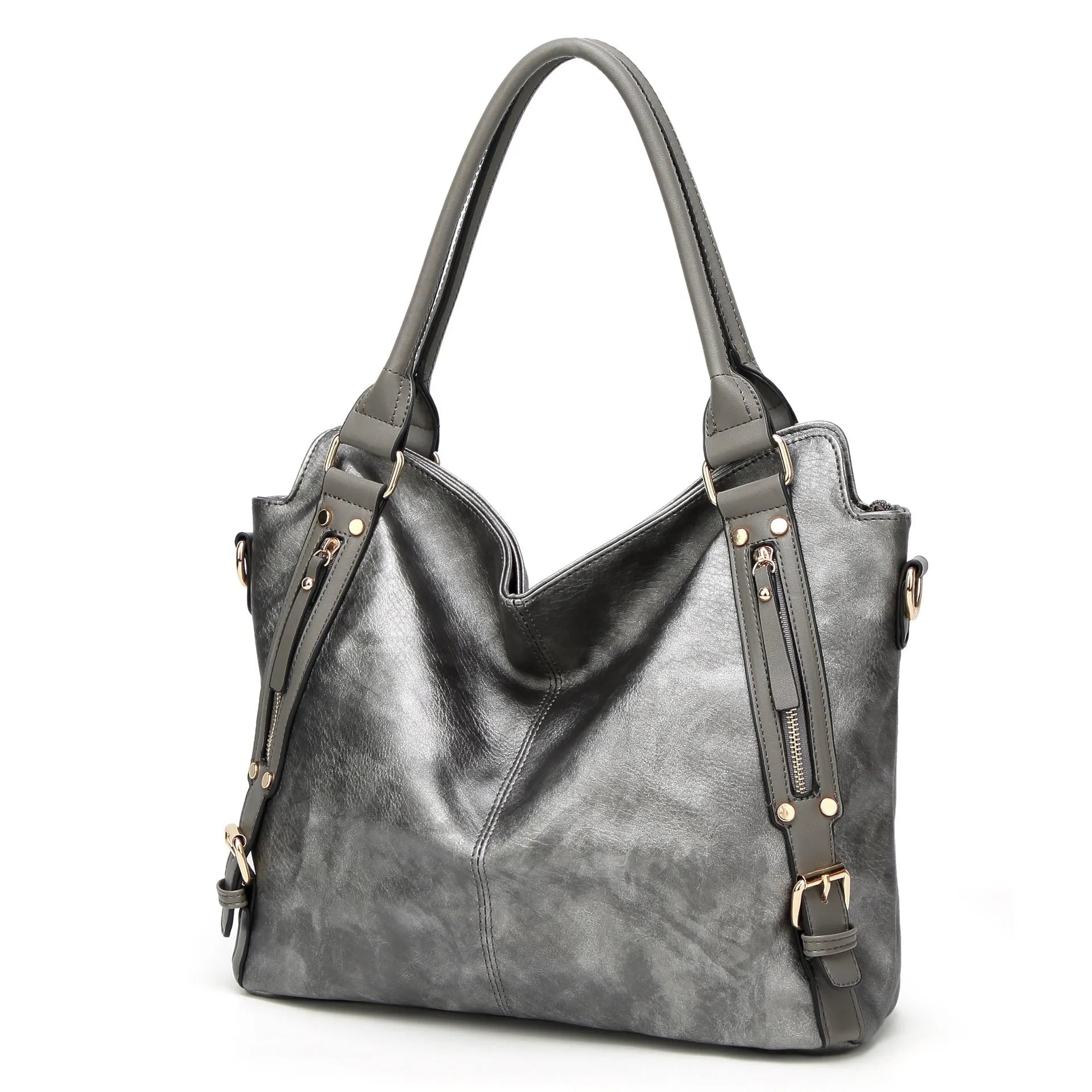 Women's Wild Bags vintage tote bag PU leather brown shoulder bag 33x13x30 cm with mobile wallet and magazine