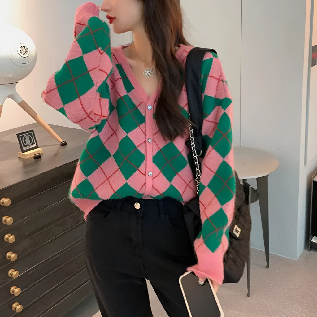 Macaron colour knitted cardigan coat in acrylic fabric with regular sleeves for Japanese Korean casual style