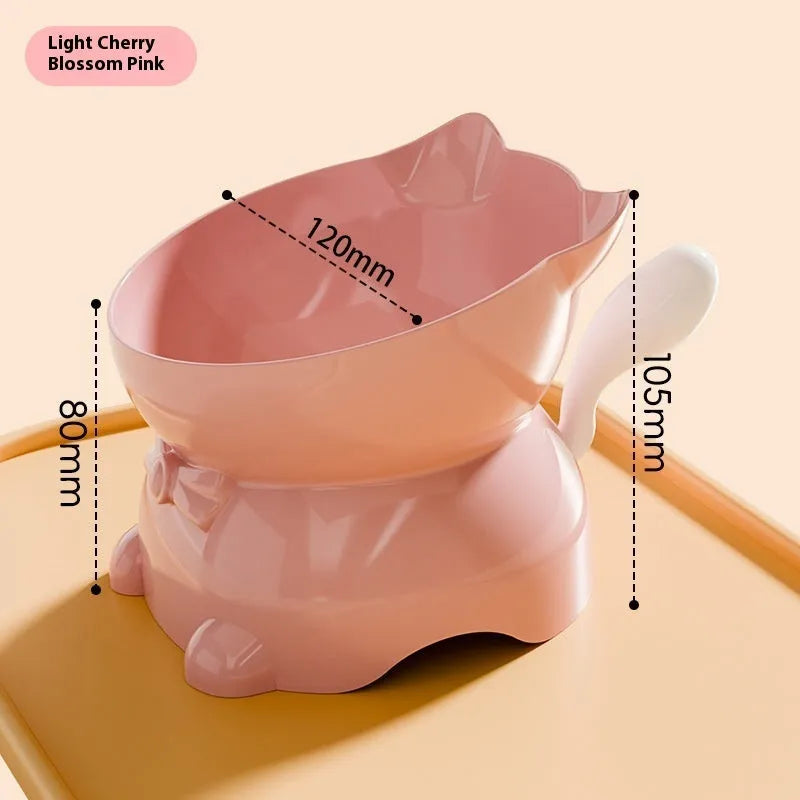 Oblique stainless steel cat bowl with a coloured silicone non-slip base.
