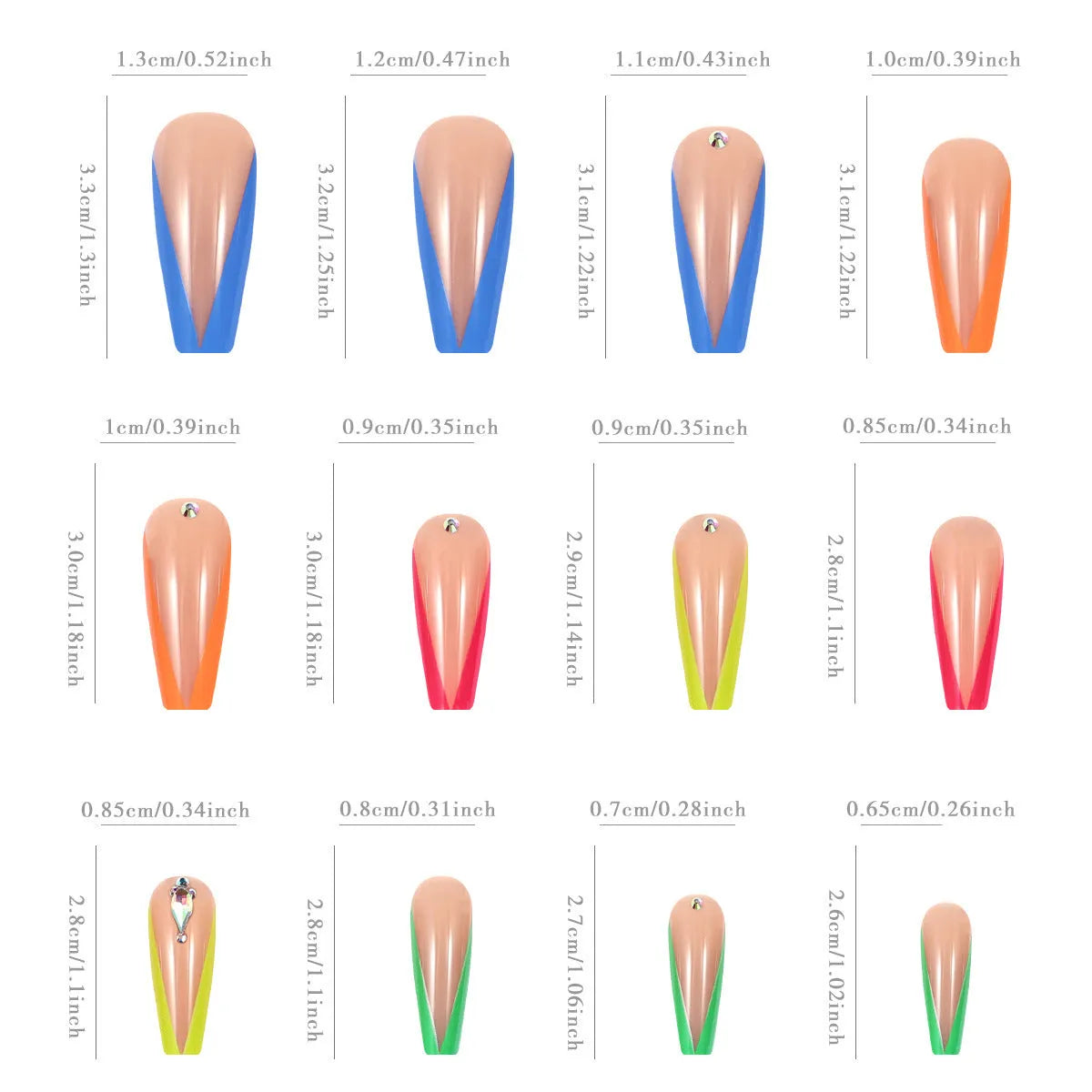 Detachable artificial nail tips in diamond colour French style with cartoon, love and cross heart decorative patterns