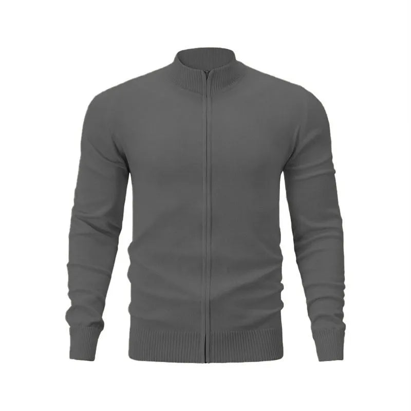 Men's casual stand collar cotton zipper sweater in a loose cardigan fit