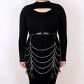 Black PU leather adjustable waist chain with bandage binding for women's festival and clubwear