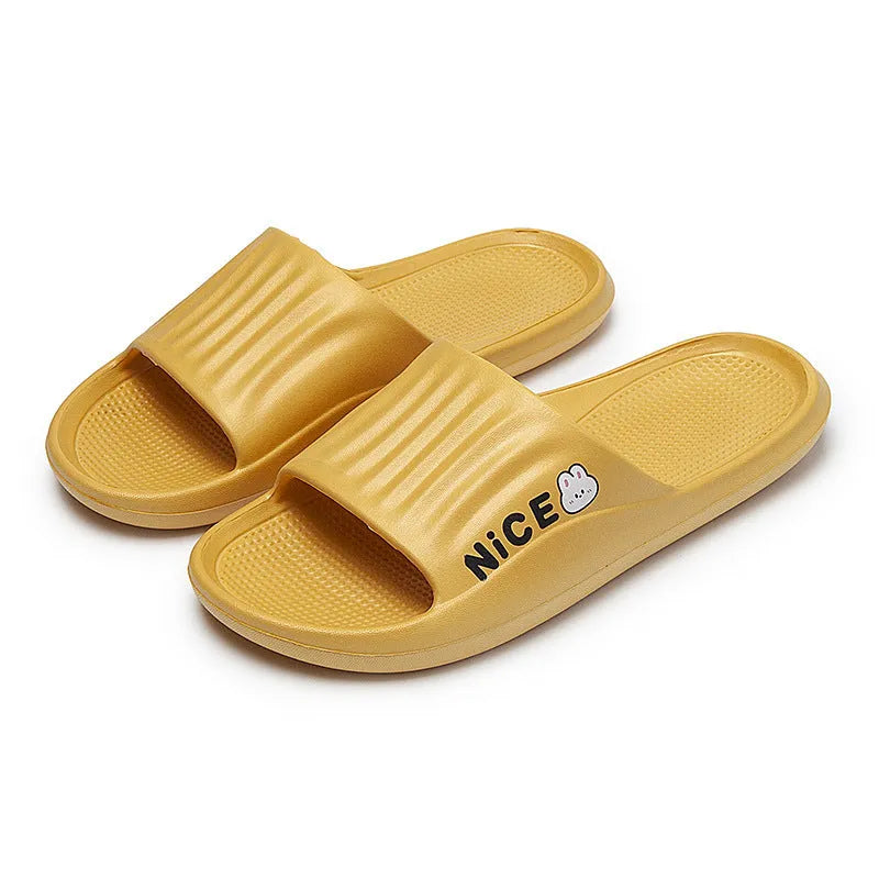 Cartoon pattern EVA flip flop slippers available in six colours for adult bathroom use