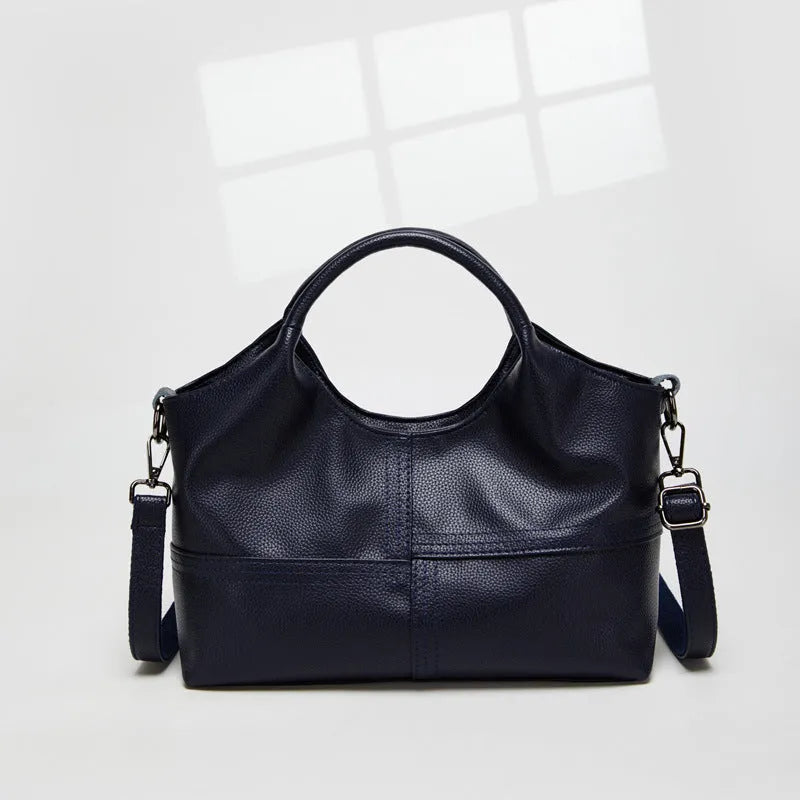 Women's horizontal square handbag in royal blue with stitching detail, 29x12x20cm, PU material