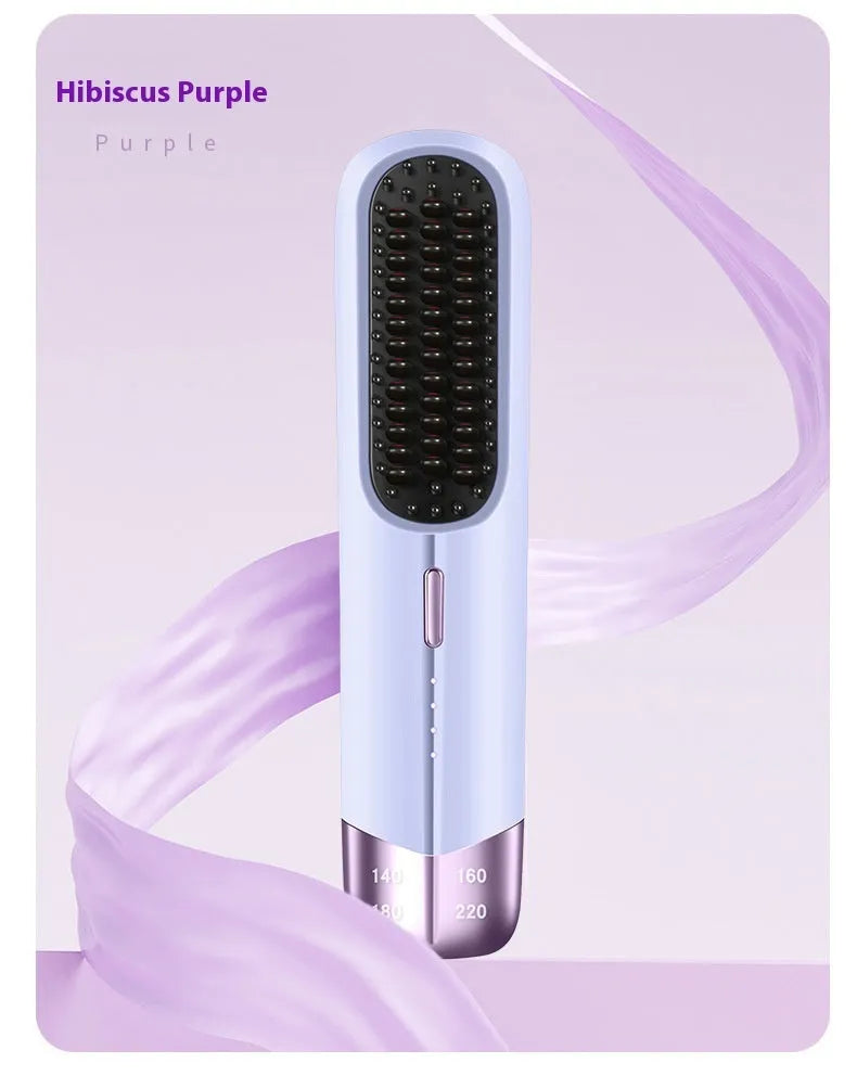 Portable wireless hair straightener curler dual-use in pink colour with cordless design for wet and dry hair