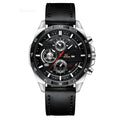 Men's waterproof quartz watch with calendar display and decorative metal casing