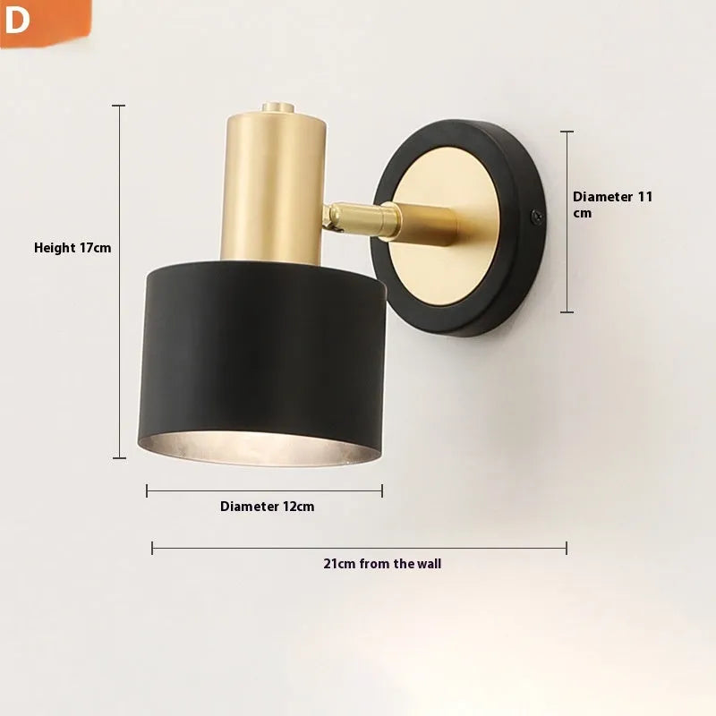 Nordic style iron wall lamp with tricolor LED light for bedside or living room.