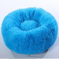 Round PV plush pet bed with raised rim in khaki colour for dogs and cats