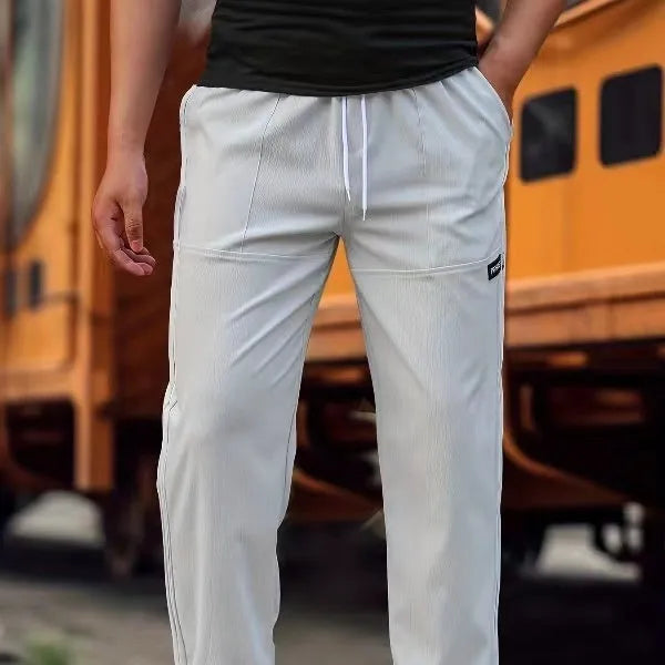 Men's polyester trousers for spring and autumn in light grey, available in sizes S to XXXL