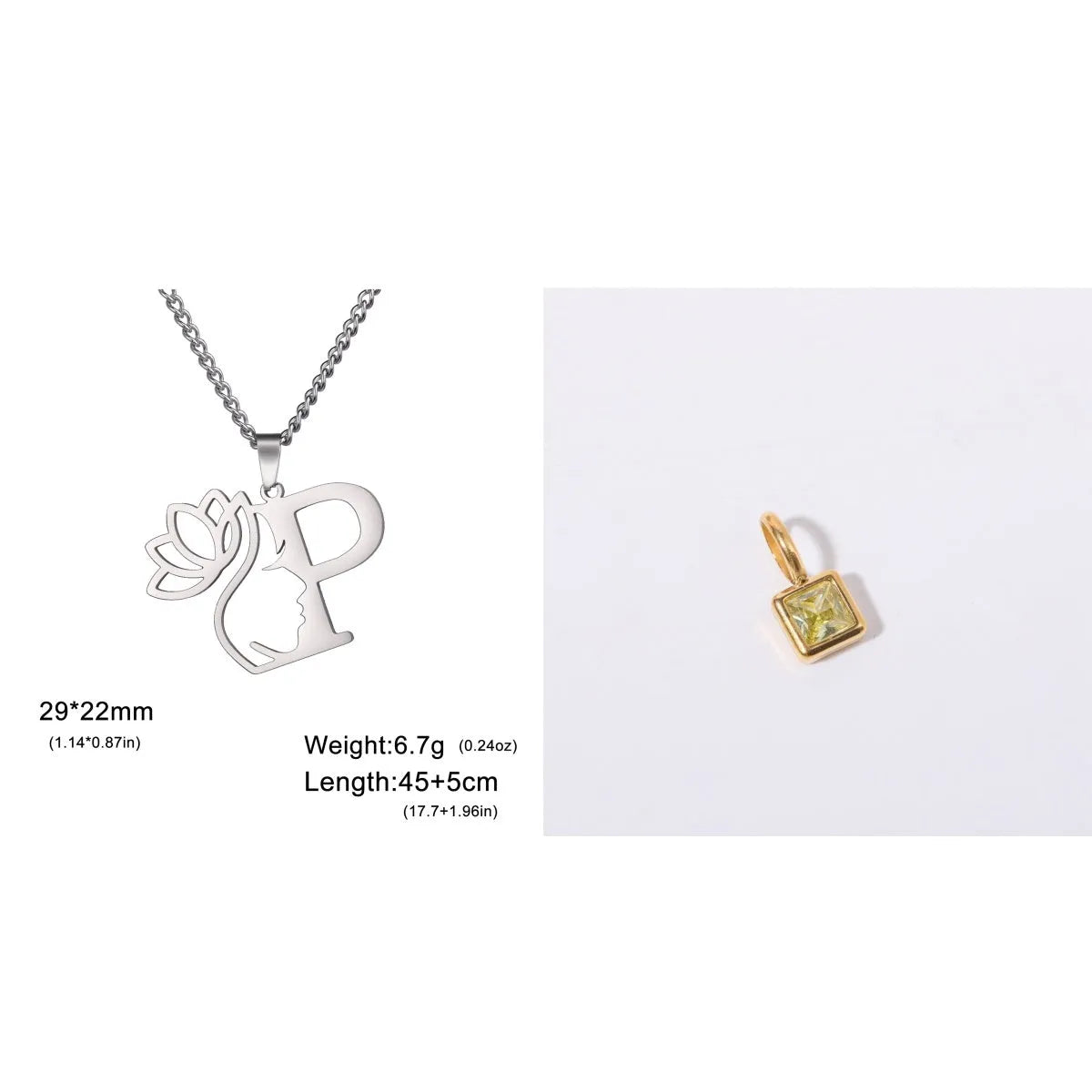 Stainless steel necklace with letter pendant on cross chain in gold or silver electroplated finish