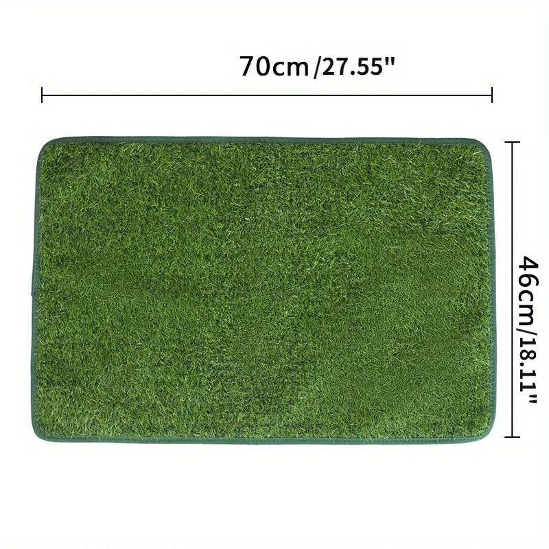 Artificial grass dog toilet training mat with non-slip backing, shown in three available sizes.