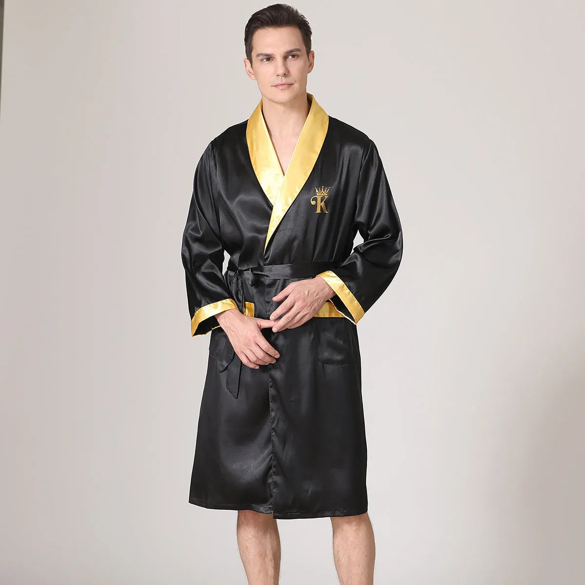 Men's summer silk bathrobe nightgown in rayon fabric showing colour options