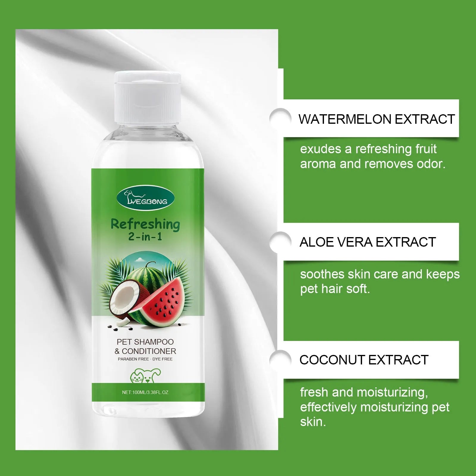 100ml pet 2-in-1 shampoo and conditioner gel bottle with watermelon and coconut extracts