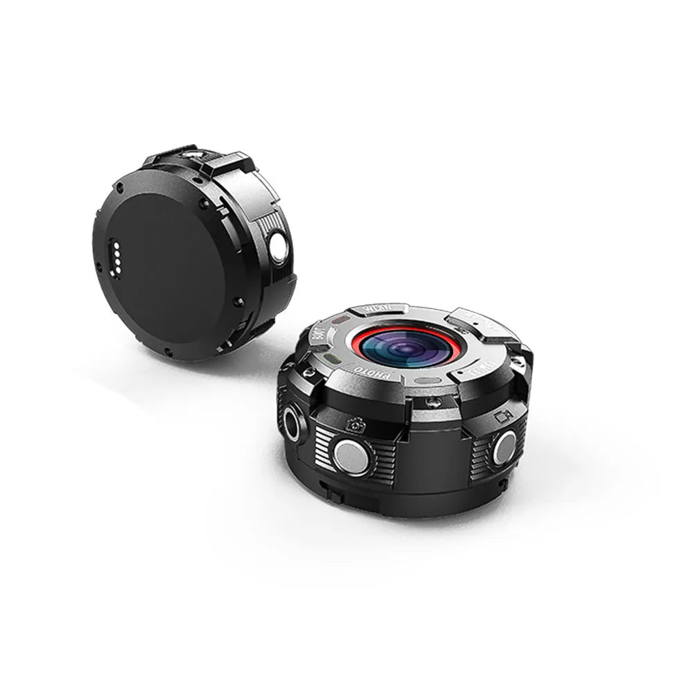 Black waterproof sports digital camera showing front view with dimensions.