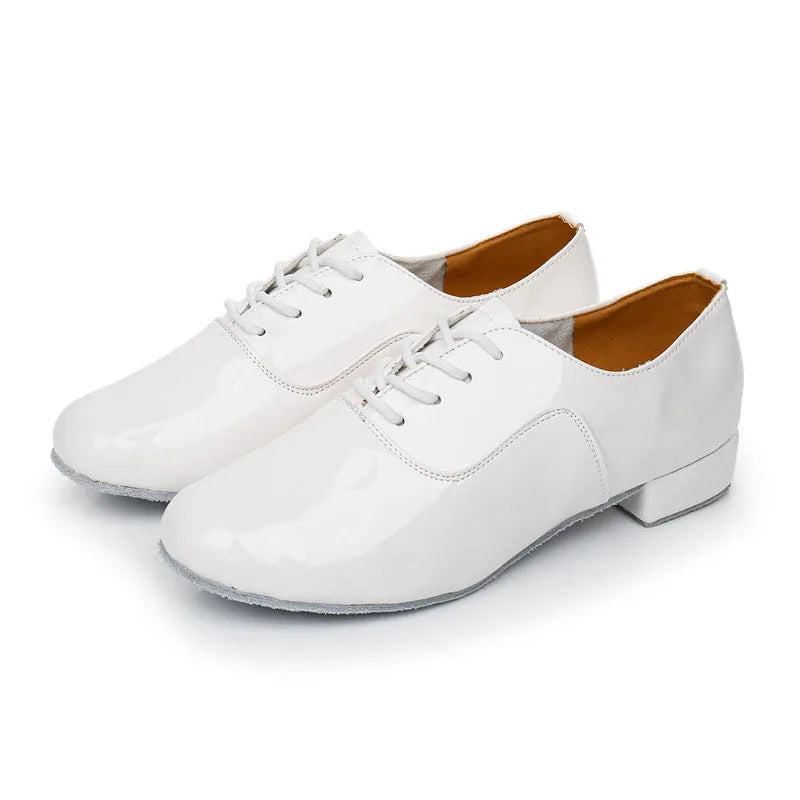 Men's black indoor dancing shoes with a synthetic leather upper and calf leather sole.