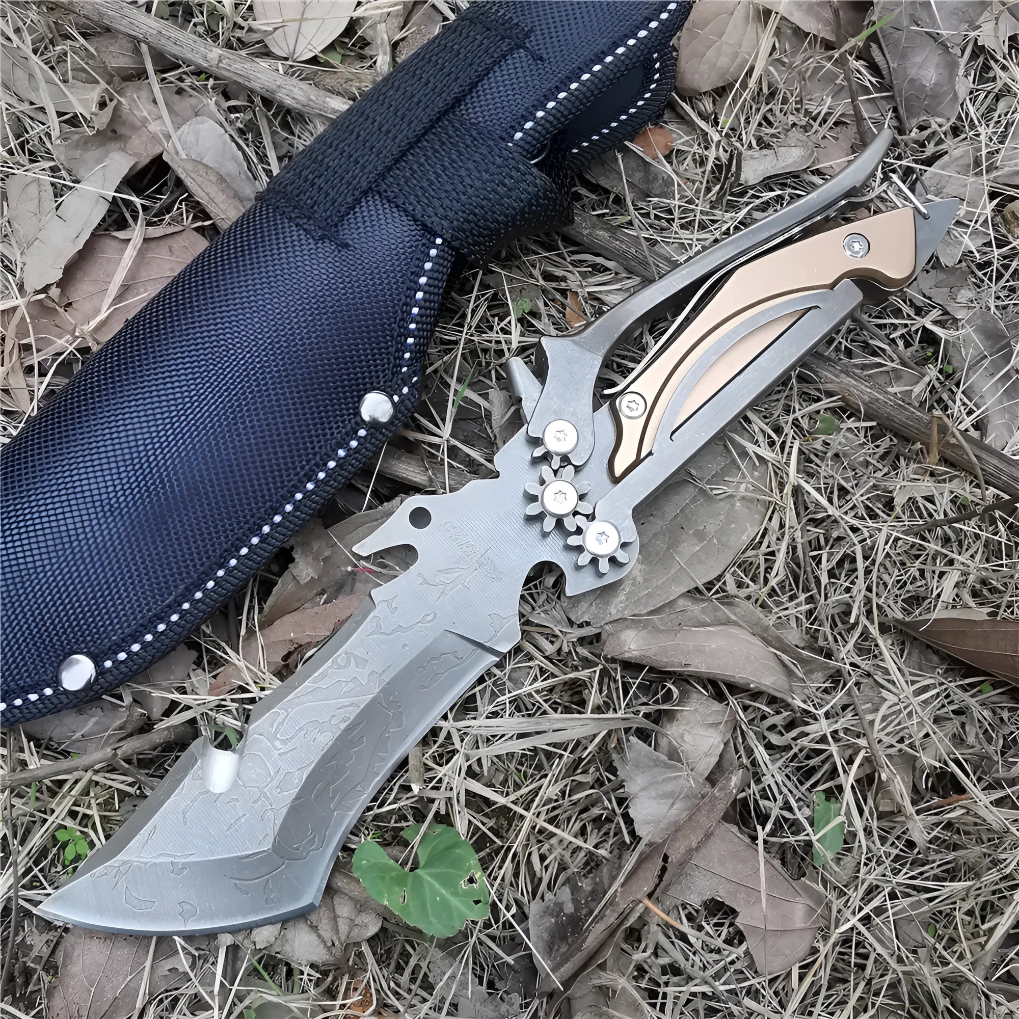 Outdoor camping knife with 96mm 8CR13MOV blade in Khaki colour, straight knife for meat cutting