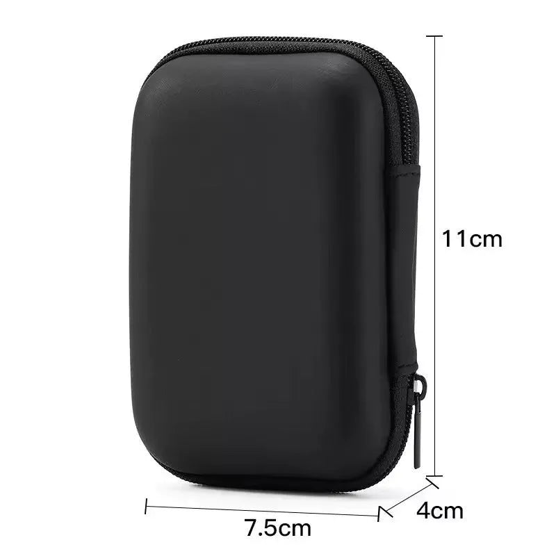 Compact black EVA travel storage box 11x7.5x4cm for headset and cable organisation