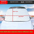 Large SUV winter windshield cover with reflective stripes and magnetic attachment system
