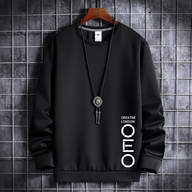 Men's thin round neck sweater in light grey, Korean hipster pullover style, cotton-polyester blend, front view