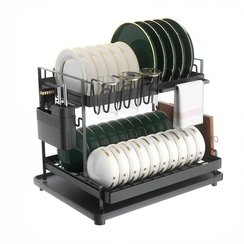 White double-layer kitchen storage rack with removable draining feature