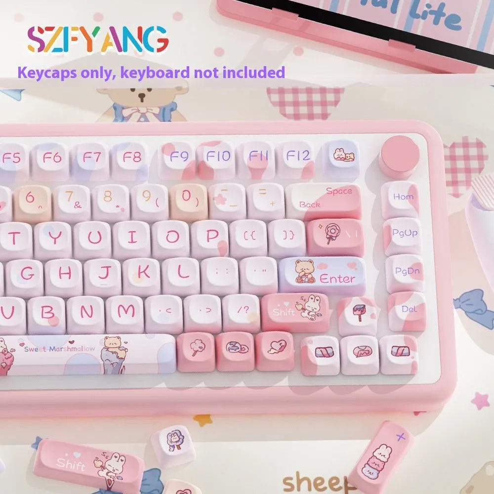 Sweet cotton candy coloured mechanical keyboard keycaps in 112-key and 120-key configuration options