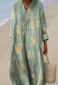 Floral 3D printed shirt dress with wide waist and long skirt in Japanese Korean casual style