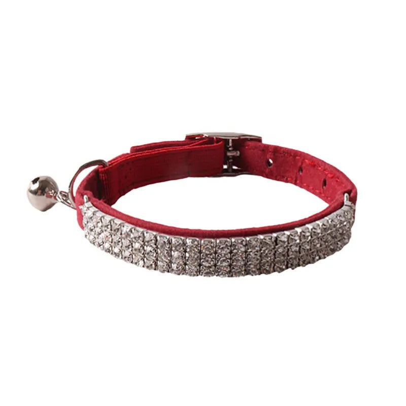 Elastic buckle cat collar with gang drill decoration in flocking material