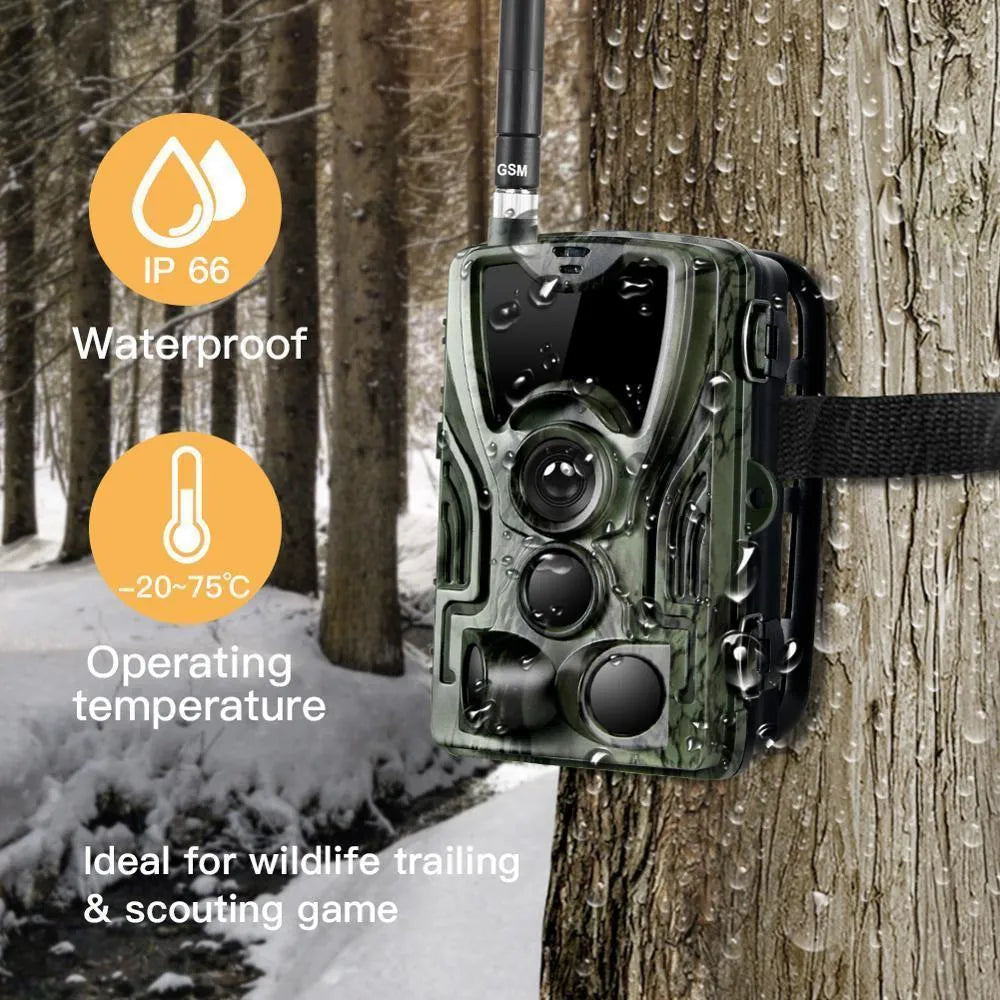 Green cellular trail camera with belt mount for hunting and wildlife monitoring