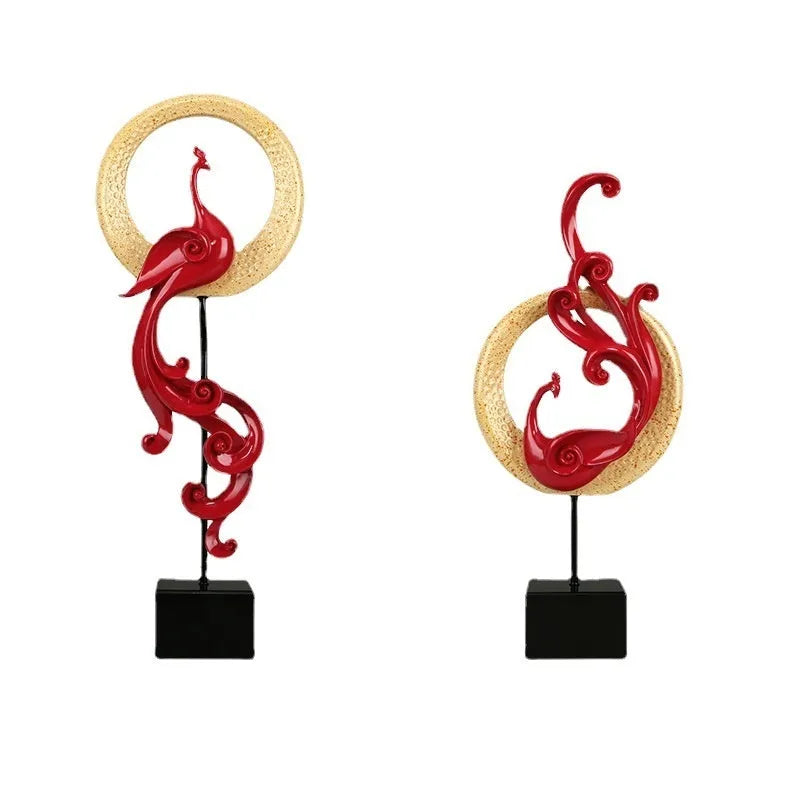Synthetic resin phoenix ornament in rose gold, elegant silver and festive red colour options