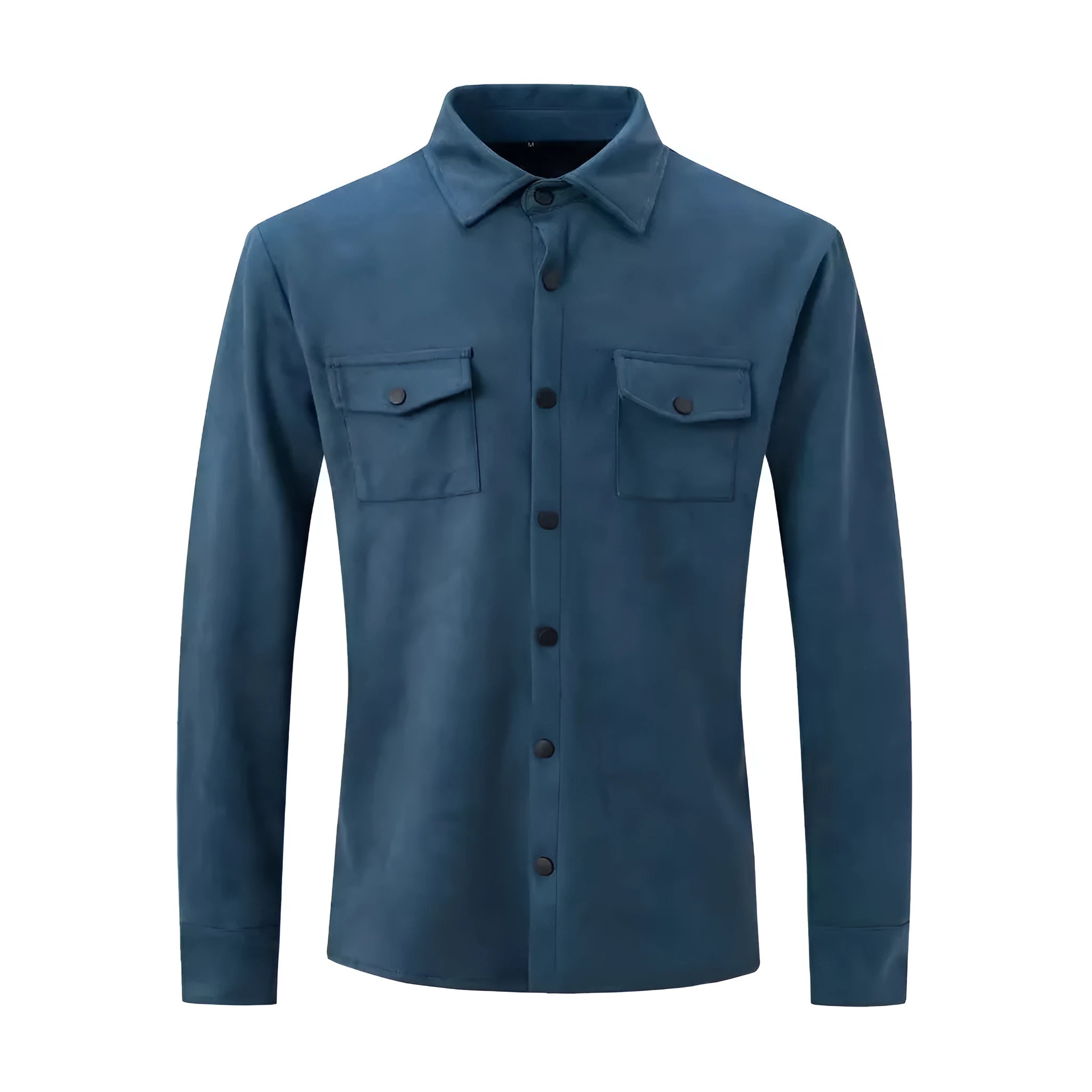 Men's turn-down collar casual jacket in solid colour with 3D patch pockets and loose fit