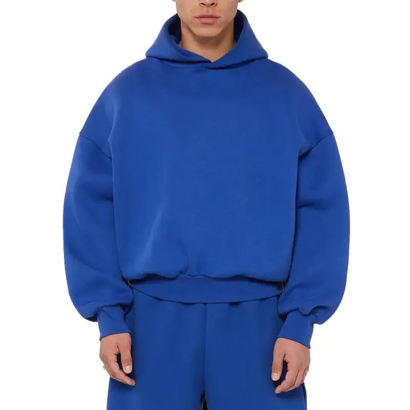 Men's grey fleece-lined cotton hooded sweatshirt with pullover design