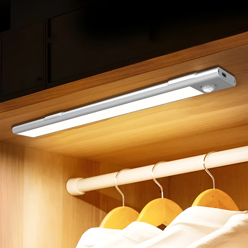 Smart LED strip human sensor light in silver, 30cm, with magnetic and self-adhesive mount for wardrobes
