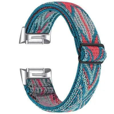 Printed elastic replacement strap for Fitbit Charge 6 watch in adjustable design with colourful patterns