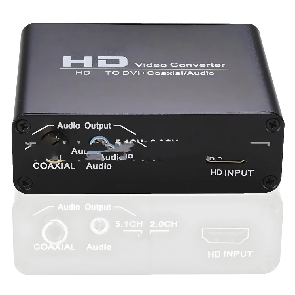 Black HDMI to DVI converter with coaxial audio output port and 1.5 metre attached cable