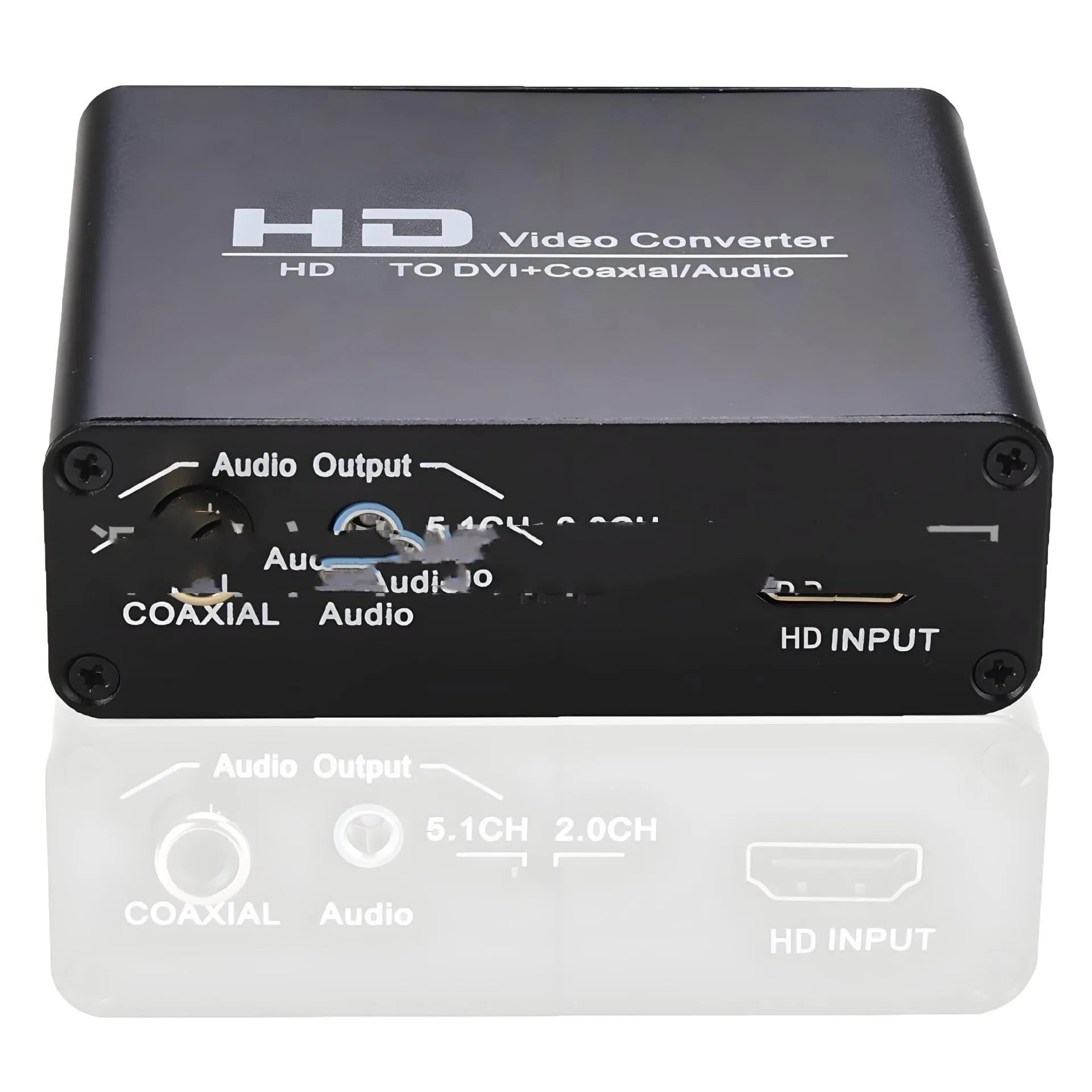 Black HDMI to DVI converter with coaxial audio output port and 1.5 metre attached cable