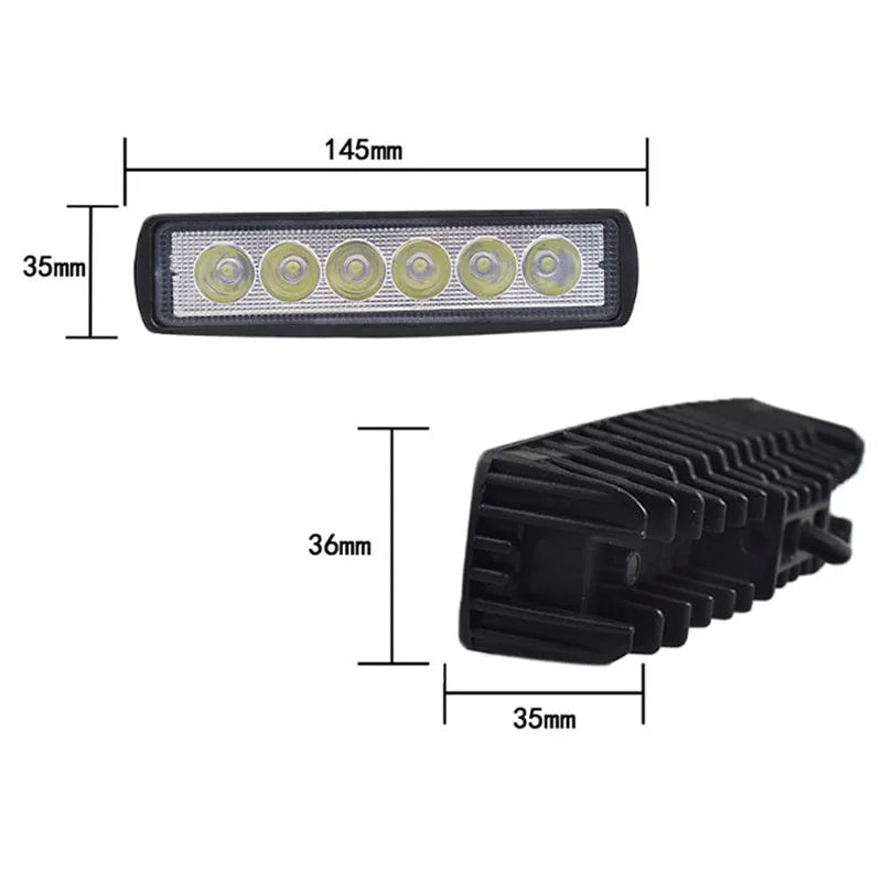 Black car auxiliary LED work light with zigzag pattern and bracket mounting