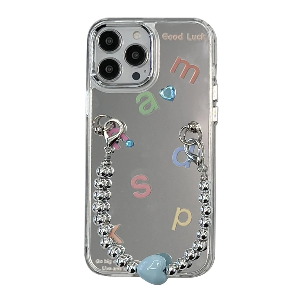 Silver Gray TPU mirror phone case with English alphabet letters and random rhinestones paster for iPhone