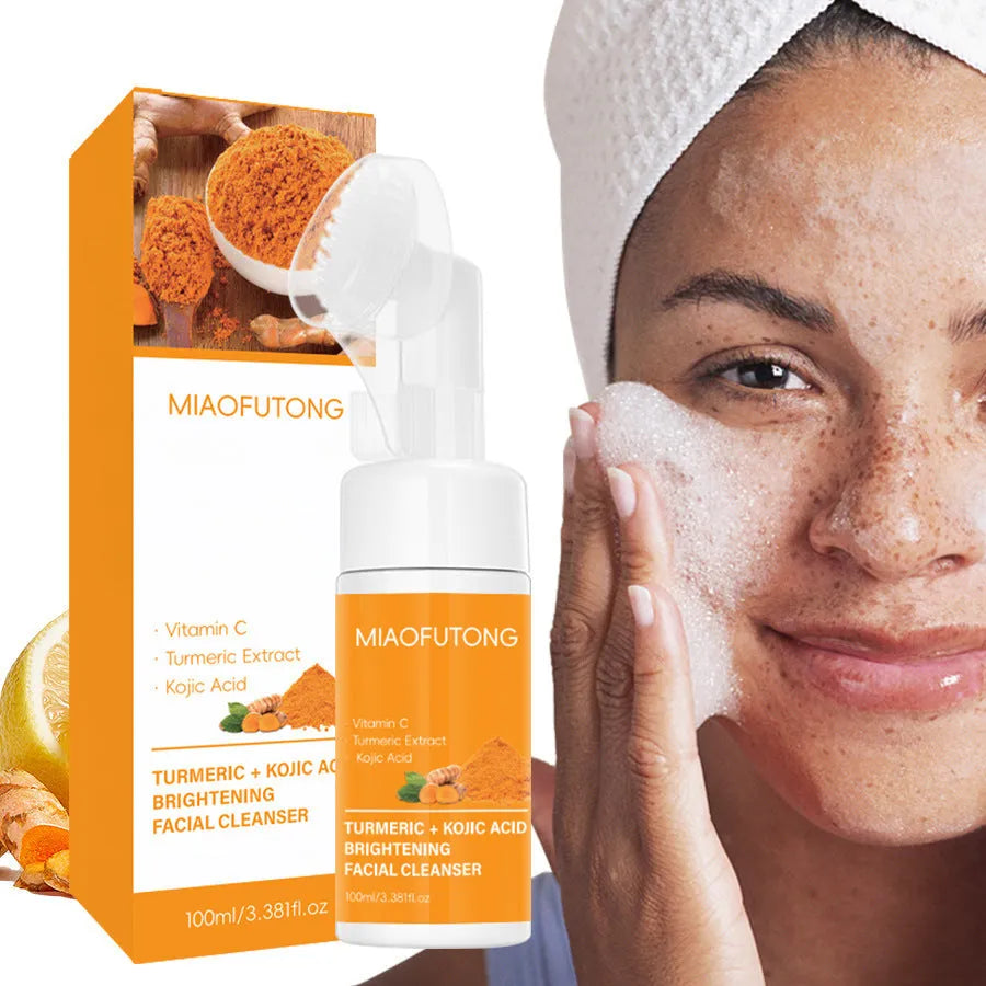 Turmeric Cleansing Mousse Facial Cleaning Pad set with 30 pads, ginger soap, and storage net