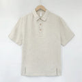 Men's linen casual summer shirt in loose fit with thin lapels and short sleeves.