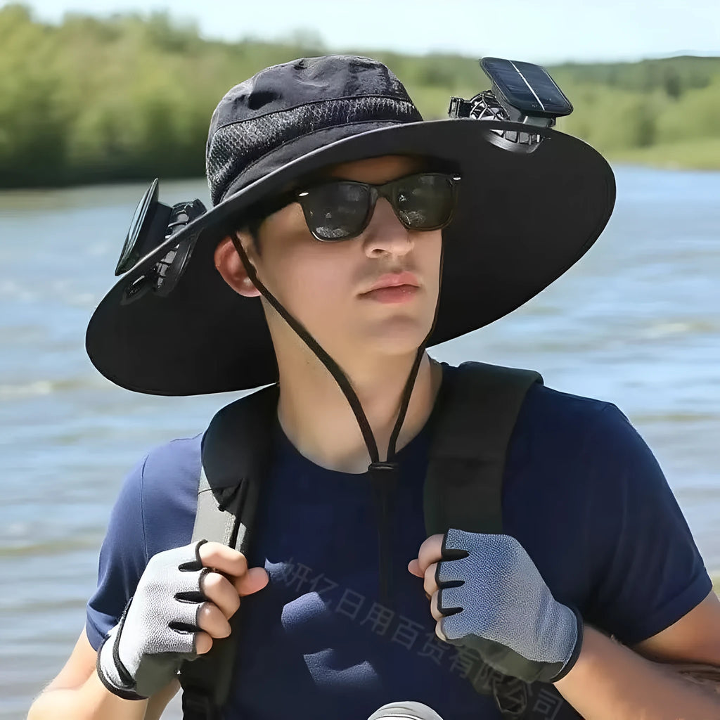Men's big brim fishing hat with UV protection, breathable acrylic fabric, dome crown, machine embroidery, square camouflage pattern