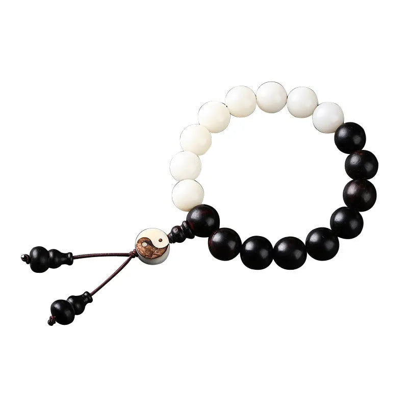 Handmade retro bracelet with eight-diagram pattern on 11mm White Corypha Umbraculifera and Blackwood Bodhi beads