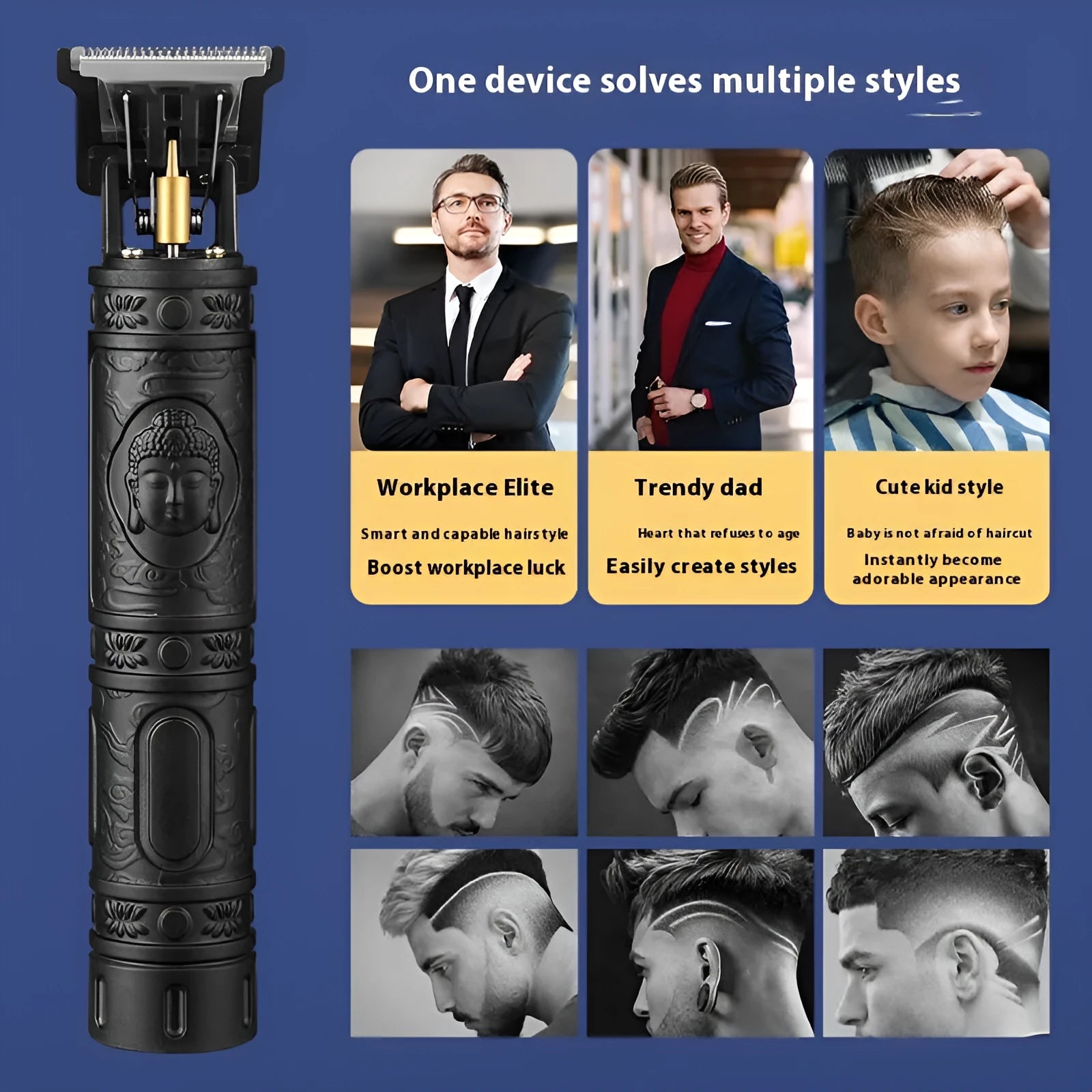 Rechargeable electric hair clipper with plastic body and washable blade in black finish
