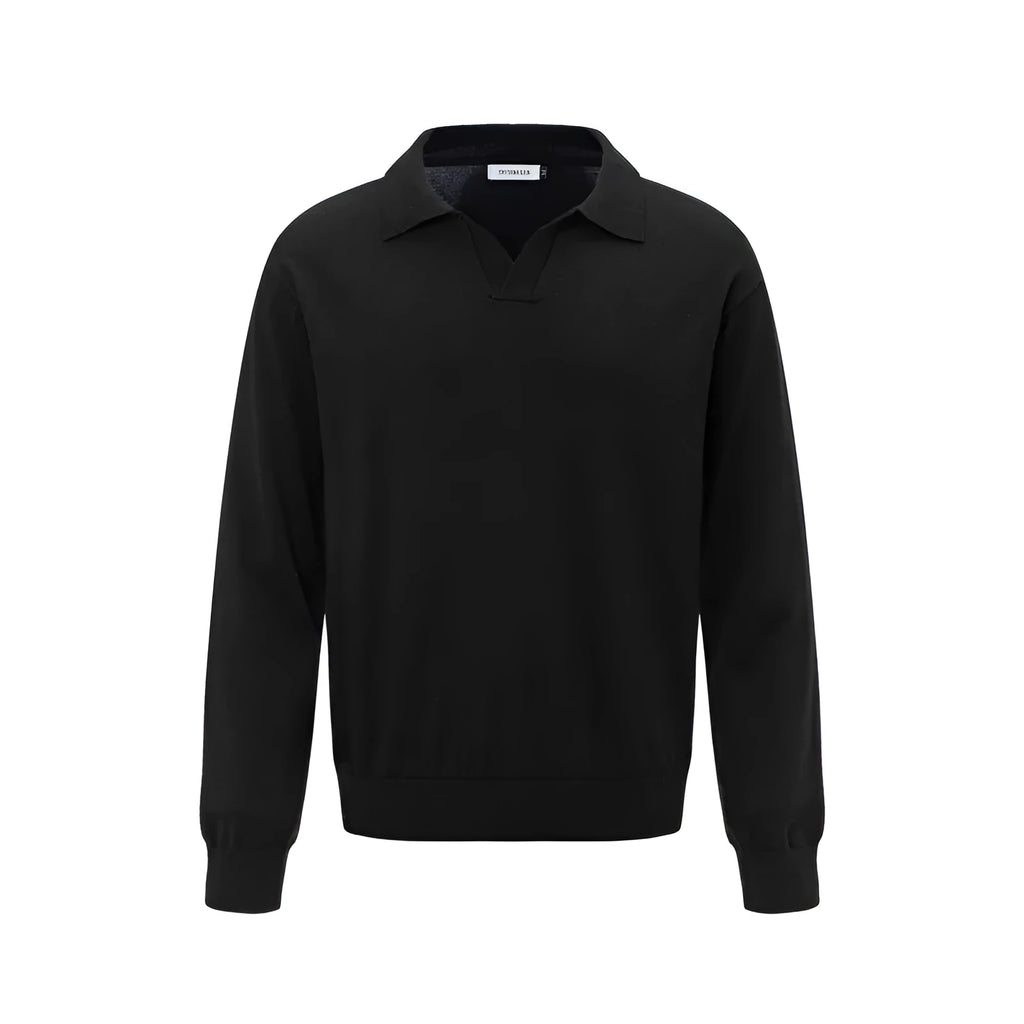 Loose fit black acrylic blend pullover sweater on a hanger.