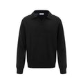 Loose fit black acrylic blend pullover sweater on a hanger.