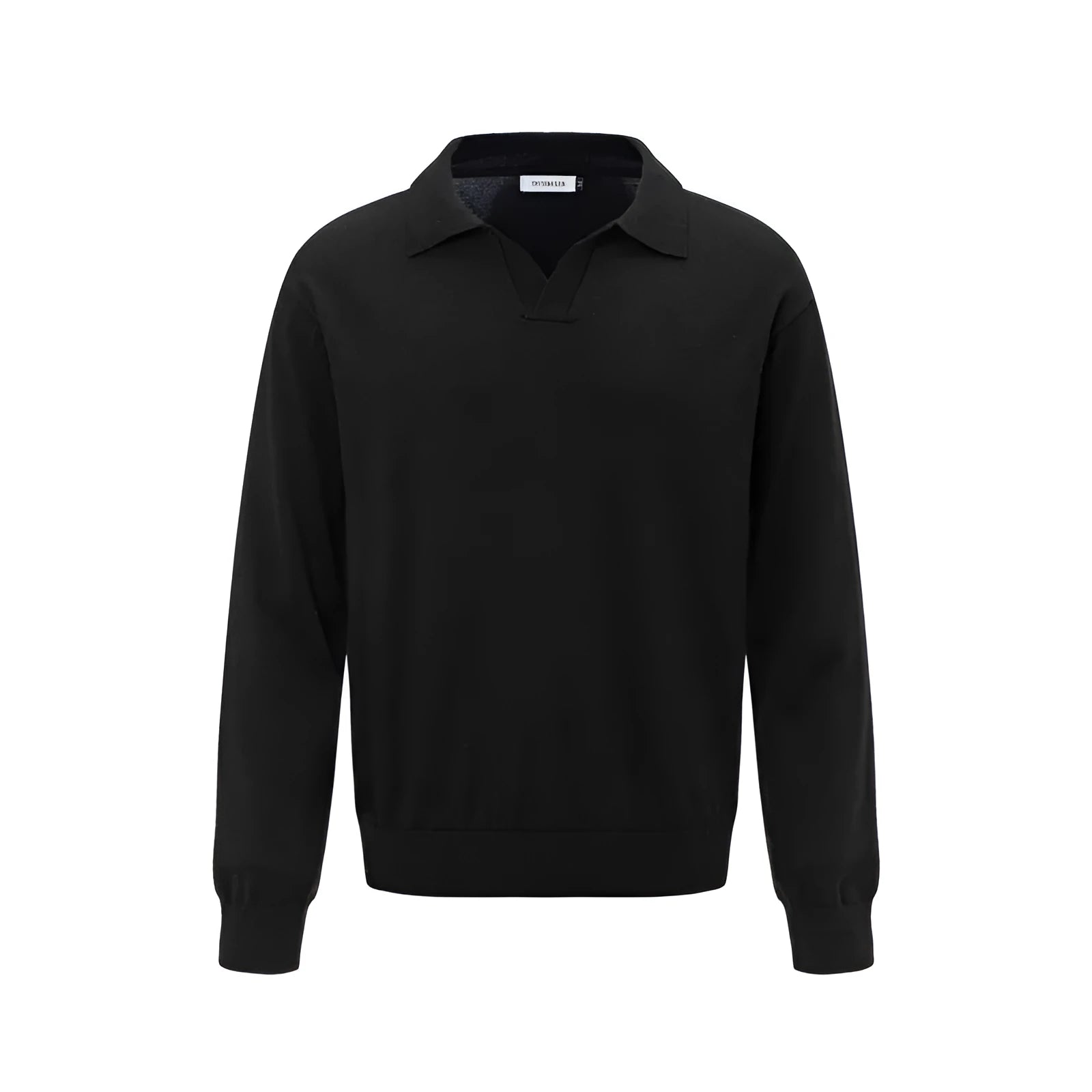 Loose fit black acrylic blend pullover sweater on a hanger.