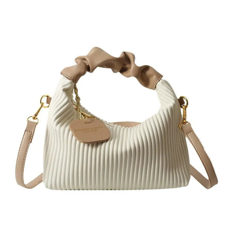 Women's PU leather pleated cloud crossbody bag in black front view